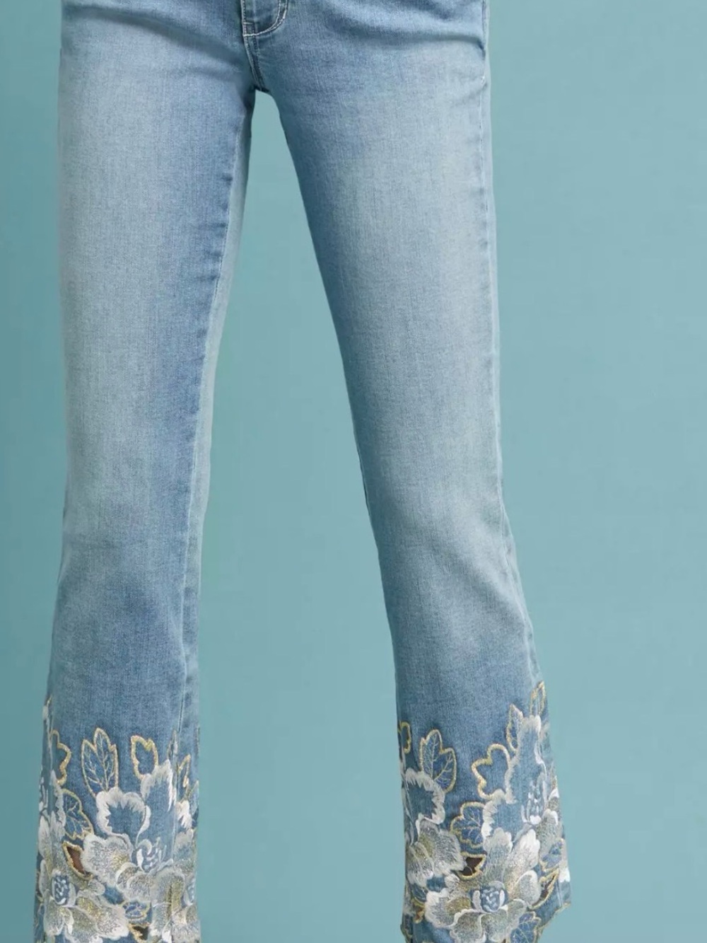 Light Blue Embroidered Flare Jeans - Brand